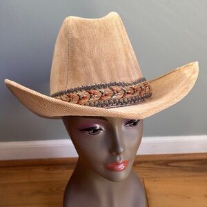 Vintage 70’s Longhorn light brown corduroy banded cowboy hat‎ NWOT size M 7-71/8